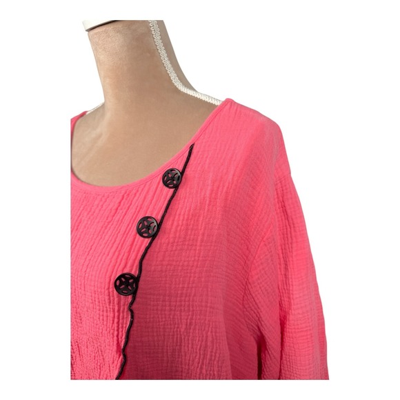 Ali Miles Womens 3X Tunic Top Pink Black Trim Gauzy Spring Summer Lagenlook - Picture 3 of 16